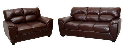Home Source Industries 13388 2-Piece Sofa Set with a 2 Seater and 3 Seater in Bonded Leather, Brown