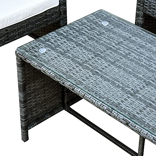 Outsunny 4-Piece Wicker Outdoor Rattan Furniture Set with Loveseat, 2 Chairs, & Coffee Table with UV Fighting Material
