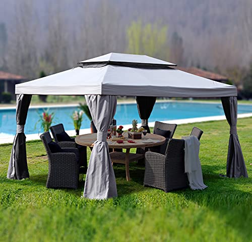 Goognice 10x13 Feet Patio Gazebo with Mosquito Netting and Zipped Shade Curtains，Outdoor Instant Canopy for Backyard & Party, Sturdy Straight Leg Tent