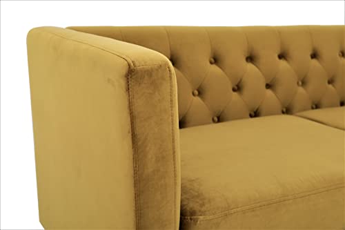 US Pride Furniture High Density Foam 56.7'' Wide Medallion Yellow Velvet Button-Tufted 2 Seater Living Room Loveseat with Removable Cushion & Solid Wood Legs (S5708-5714) Love Seats