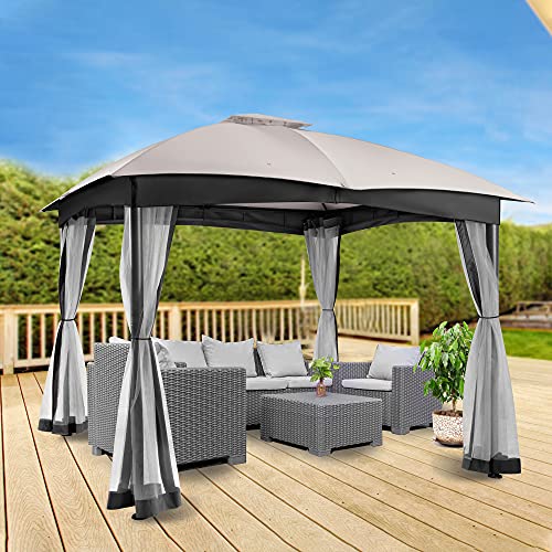 FAB BASED 10x10 Gazebo for Patio, Double Vent Canopy Gazebo with Netting, Screen Patio Gazebo Heavy Duty(Ash Grey)