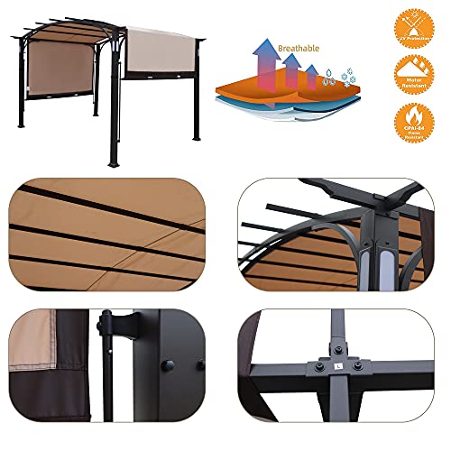 Hofzelt Warren 10 x 8 Ft Pergola Steel Frame Gazebo Canopy Cover Patio Shelter with LED Lights and 2-Tone Adjustable Shade(Beige)