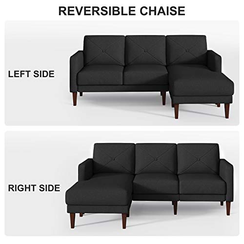 Belffin Convertible Sectional Sofa Couch with Ottoman Reversible L Shaped Sofa Couch Set in Fabric Dark Grey