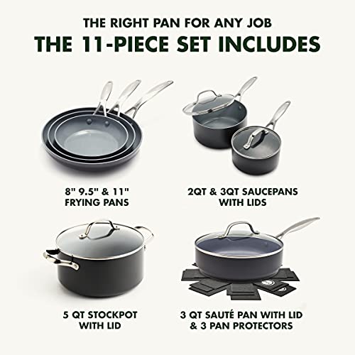 GreenPan Valencia Pro Hard Anodized Induction Safe Healthy Ceramic Nonstick, Cookware Pots and Pans Set, 11 Piece, Gray