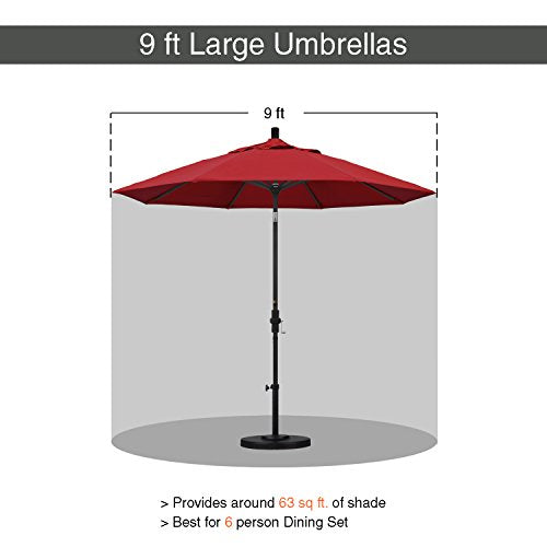 California Umbrella 9' Round Hardwood Frame Market Umbrella, Stainless Steel Hardware, Push Open, Red Olefin