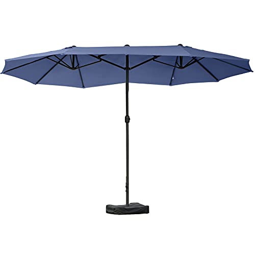 Outsunny 15' Steel Rectangular Outdoor Double Sided Market Patio Umbrella with UV Sun Protection & Easy Crank, Dark Blue