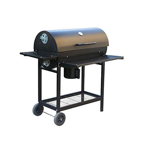 Camel Shopping Mall Large Charcoal Trolley Barrel BBQ Barbecue Grill Big Garden Outdoor Cooking Patio with Heat Indicator Wheels Metal Shelves