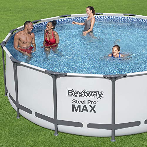 Bestway 5613HE Steel Pro MAX 14 x 4 Foot Outdoor Frame Above Ground Round Swimming Pool Set with Ladder, Cover, and Filter Pump