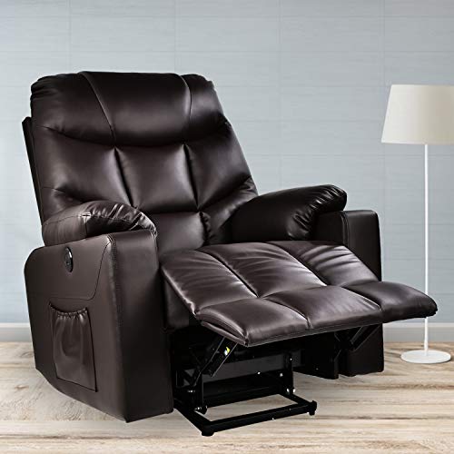 B BAIJIAWEI Power Lift Recliner Chair, PU Leather Electric Recliner with Vibration Massage & Heat Function, Heavy Duty Recliner with Remote Control, 3 Positions, USB Port