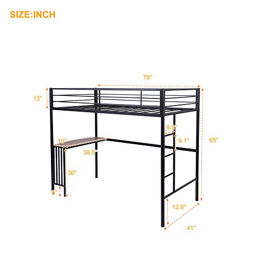 Harper & Bright Designs Twin Metal Bunk Bed with Study Desk, Ladder, Guardrails and Quality Slats Loft Bed for Bedroom Guest Room, No Box Spring Required (Black)