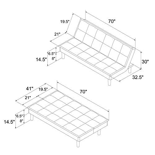 DHP Oscar Memory Foam, Full Size Armless Sofa Bed and Couch, Gray Futon,