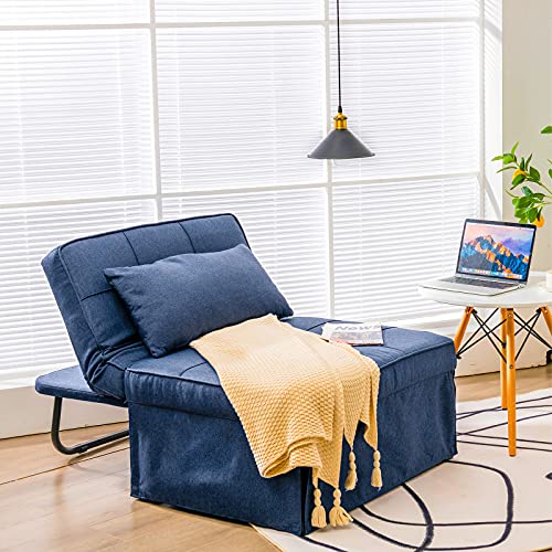 Giantex Sofa Bed Convertible Sleeper Adjustable Recliner Chair 4 in 1 Multi-Function 6-Position Backrest Ottoman Guest Bed Sofa Couch with Waist Pillow No Assembly (Blue)