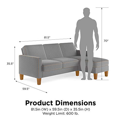 Novogratz DA036SEC Bowen Sectional Sofa with Contrast Welting, Gray