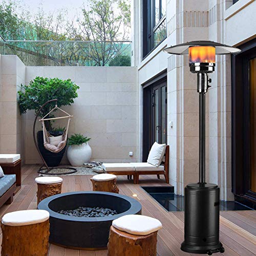 ADOSSAC Propane Patio Heater 48000 BTU with Wheels Floor Standing Thermostat Fast Heating Outdoor Balcony Big Room Backyard Stainless Steel (A)