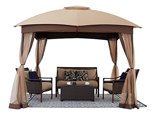 StarEcho 10 x 10 Outdoor Gazebo with Netting, Patio Canopy Gazebo with Durable Frame ,Gazebo for Backyard Soft Top Waterproof, Quick Assemble, Khaki