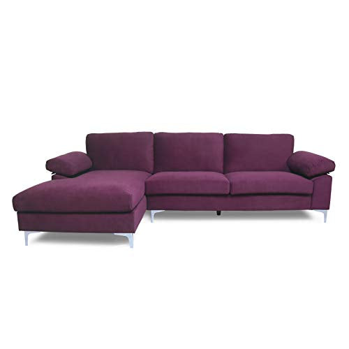 L-Shaped Sectional Velvet Sofa for Living Room Modern Futon Sofa with Metal Legs, Left Hand Facing Chaise 103.5