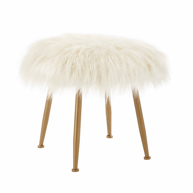 Faux Fur Metal Upholstered Stool