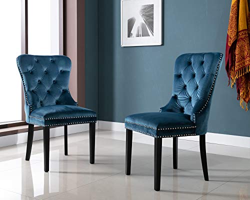 Chairus Velvet Dining Chairs Upholstered, Elegant Tufted Chair with Nailed Trim Set of 2 - Navy Blue