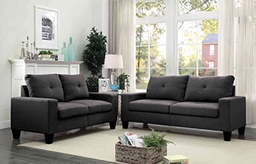 Cotoala 2 Piece Living Room Sectional Sofa Sets, Modern Tufted Back Upholstered Couch Furniture, Track Arm Classic Mid-Century Style, Three-Seat Chair & Loveseat, Heavy Gray
