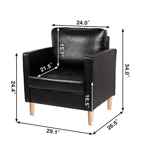 AILEEKISS Mid-Century Sectional Sofa Set Faux Leather Office 3 Pcs Couch Set with Armrest Modern Upholstered Loveseat Couches (1-Seater+1-Seater+2-Seater, Black)