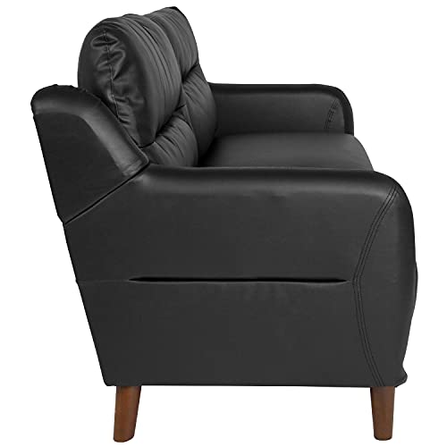 Flash Furniture Newton Hill Upholstered Bustle Back Sofa in Black LeatherSoft
