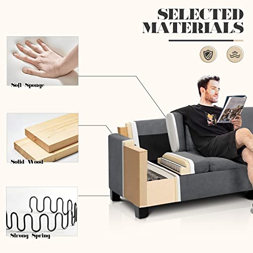 Flamaker Convertible Sectional Sofa L-Shaped Couch 3-seat Modern Fabric Reversible Sofa Couch (Deep Grey)