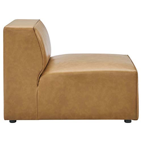 Modway Mingle Vegan Leather Sectional Sofa Armless Chair, Tan