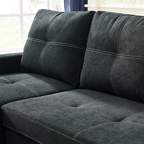 85'' Reversible Sleeper Sectional Sofa Couch with Pull-Out Sleeper, L-Shape 3-Seater Convertible Corner Couch Sofa Bed with Storage Chaise for Living Room Furniture Set (Black)