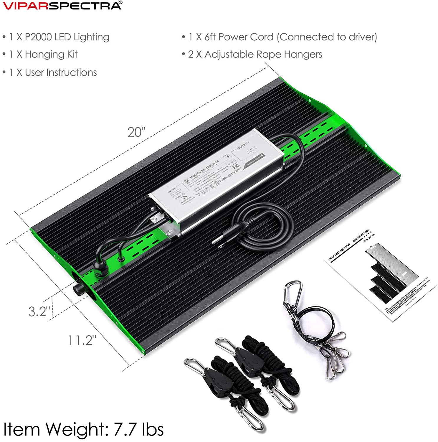 Viparspectra P2000 Full Spectrum 200W LED Grow Light with Upgraded SMD LEDs and Dimmable Plant Light New