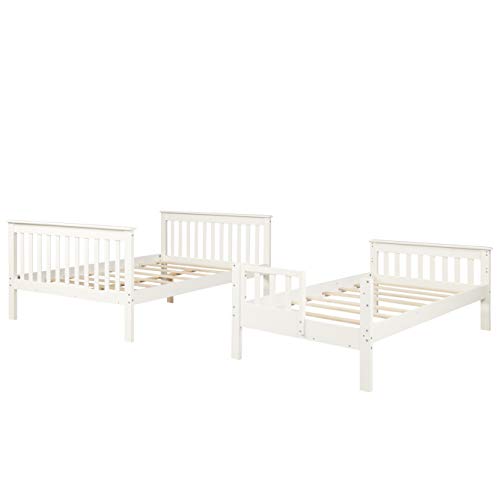Bunk Beds Twin Over Full Size, Solid Wood Bunk Bed with Trundle for Kids