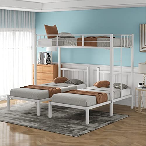 Triple Bunk Beds, Twin Over Twin/Twin Bunk Bed Metal Triple Bed Frame for Kids Boys Girls, Can be Divided Into 3 Separate Beds, White