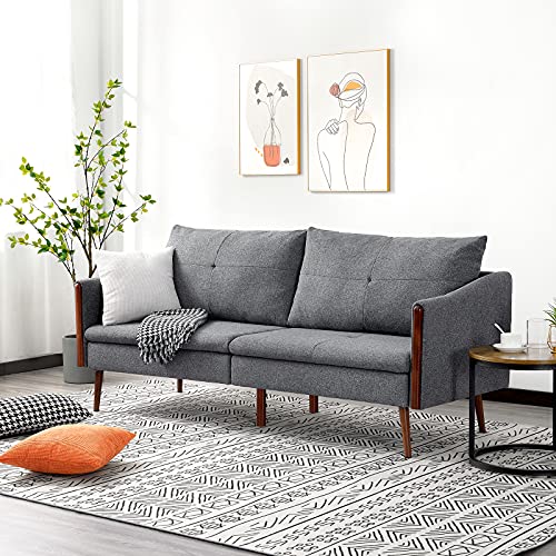 Vonanda Sofa Couch, Mid Century Modern Decor Small Couch with Clean Lines, 74 Inch in Length Fabric Couches for Living Room/Small Spaces/Office, Grey