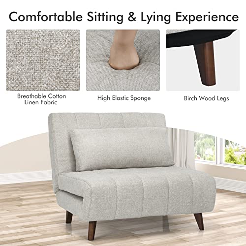 Giantex Sofa Bed Convertible Sleeper Adjustable Recliner Chair 3 in 1 Multi-Function 3-Position Backrest Guest Bed Sofa Couch with Waist Pillow Easy Assembly (Light Gray)