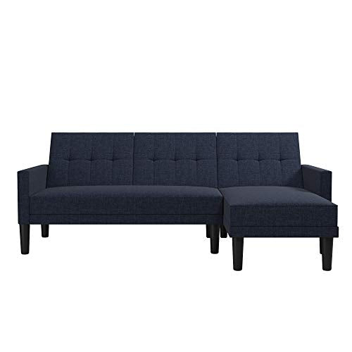 DHP Haven Small Space Sectional Futon Sofa, Blue Linen