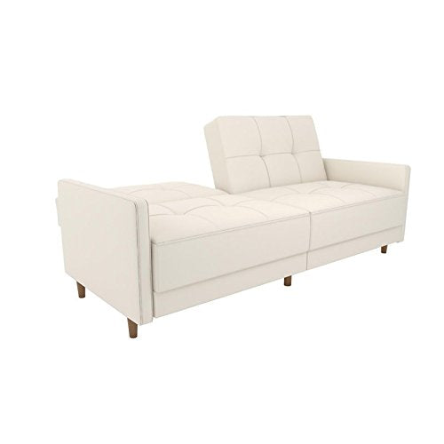 Atlin Designs Mid Century Tufted Faux Leather Multi-Functional Convertible Sleeper Sofa in White