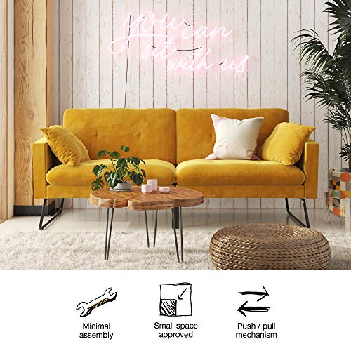 Mr. Kate Neely Futon with Bolster Pillows, Mustard Velvet