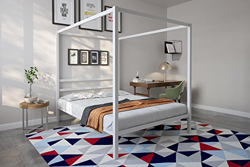 DHP Modern Canopy Bed with Built-in Headboard - Queen Size (White)