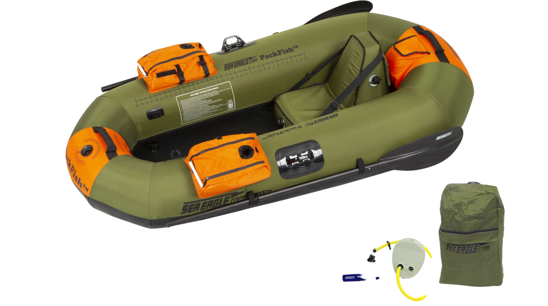 Sea Eagle PackFish 7 Inflatable Boat Pro Fishing Package Green Orange New