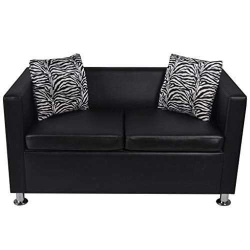 Sofa 2-Seater, Sofa Bed with Armrest, Modern Black Faux Leather Love Seats Futon Sofa Loveseat Living Room Office Couch Small Space，Artificial Leather Black