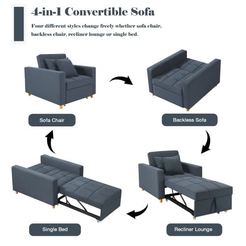 SWHSE Convertible Chair Bed 4-in-1, Sleeper Chair Bed, Pull Out Sofa Bed, Multi-Functional Adjustable Recliner, Sofa, Bed, Single Bed Chair with Modern Linen Fabric (Blue Grey)
