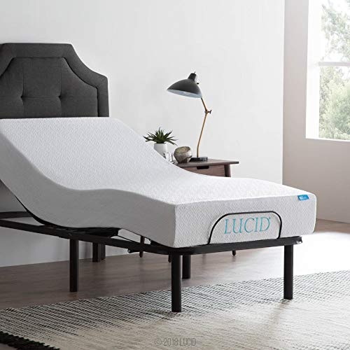 LUCID L100 Adjustable Bed Base Steel Frame - 5 Minute Assembly - Head and Foot Incline - Wired Remote Control - Twin XL