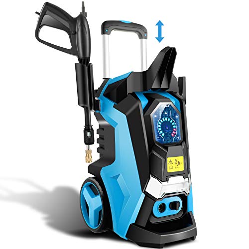 TEANDE Electric Pressure Washer 3800 PSI Smart High Pressure Power Washer 2.8 GPM 1800W Powerful Cleaner Machine , 4 Nozzles, Touch Screen 3 Gear Level,15 Level Pressure(Blue)