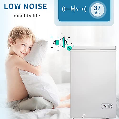 QWEPOI 3.5 cu.ft Chest Freezer Removable Storage Basket, Top Open Door Freezing Machine for Home and Kitchen/Dorm/Bar/Office, 7 Temperature Settings
