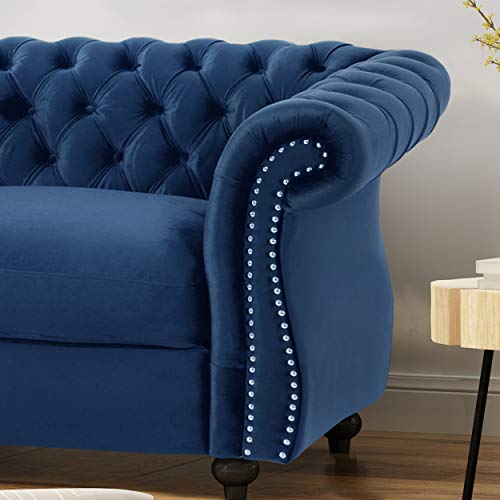 Christopher Knight Home Karen Traditional Chesterfield Loveseat Sofa, Navy Blue and Dark Brown, 61.75 x 33.75 x 27.75, 306027