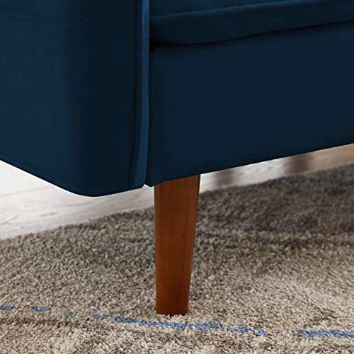 77 Inch Convertible Futon Sofa Bed, Yoglad Linen Sofa with Adjustable Armrest & Side-Pockets, Folding Sleeper Recliner Couch with 8 Wooden Legs, for Living Room, Bedroom, Dorm, Office (Navy)