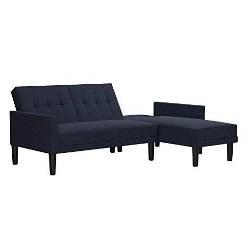 DHP Haven Small Space Sectional Futon Sofa, Blue Linen