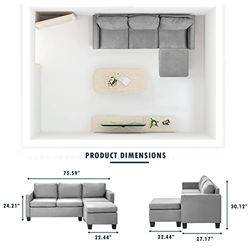 Flamaker Convertible Sectional Sofa L-Shaped Couch 3-seat Modern Fabric Reversible Sofa Couch (Light Grey)