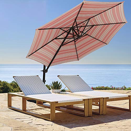 Ginelite 10Ft Luxury Cantilever Umbrella Patio Umbrella Olefin Fading Resistant Canopy Sun Umbrella 360°Rotation Heavy Duty Aluminum Pole for Garden/Pool/Table/Deck Outdoor Umbrella Red/White Striped
