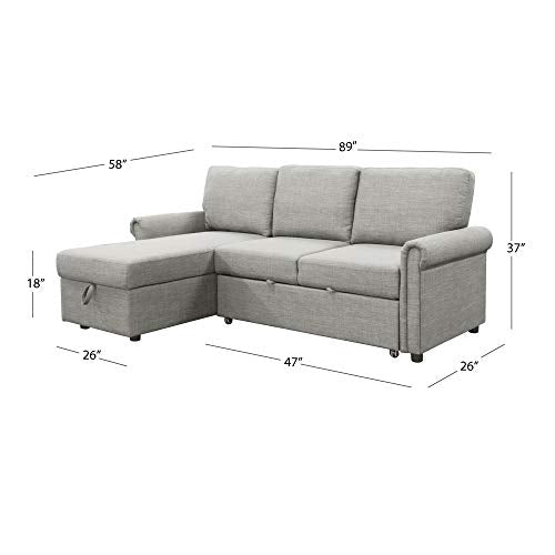 Abbyson Living Fabric Upholstered Chaise and Storage Sofa Bed Sectional, Heather Grey