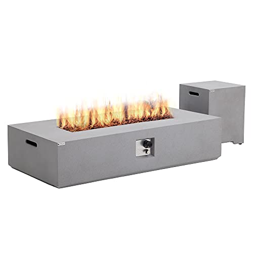 Rectangle Gas Fire Pit, 2 in 1 Outdoor Propane Fire Pit Table with Cover, 56 x 28 in 50,000 BTU Poolside w/Gas Tank Holder, Lava Rocks, CSA Certification